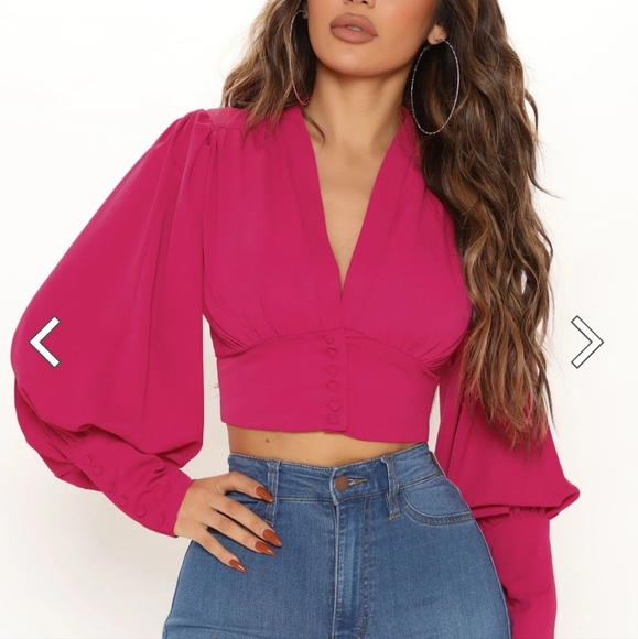 Meetings All Day Cropped Blouse - Fuchsia - Picture 3 of 3